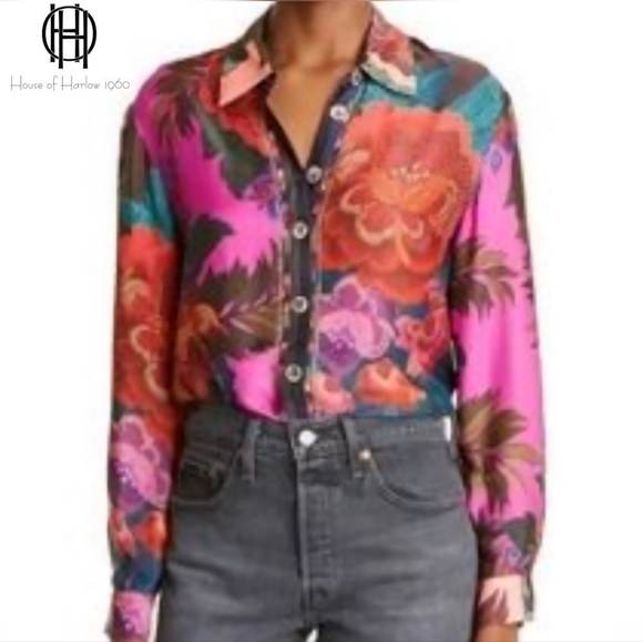 House of Harlow 1960 x Revolve Satin Floral Print Blouse - Picture 13 of 16